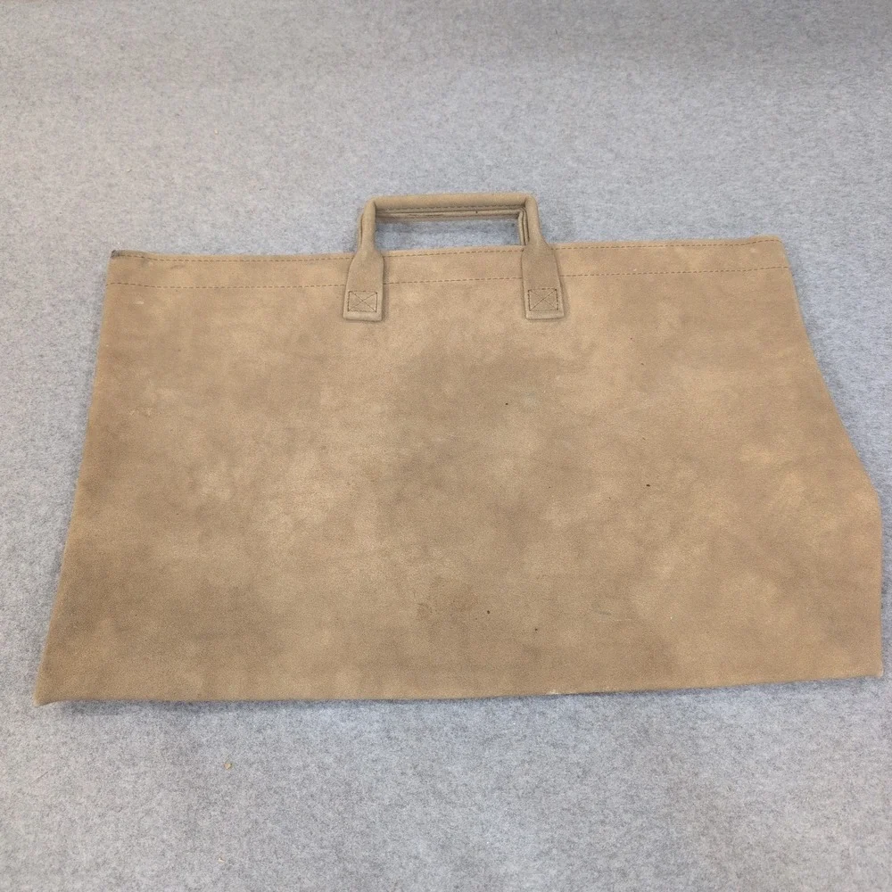 Tan Faux Suede Zippered Portfolio Document Bag with Top Handle
